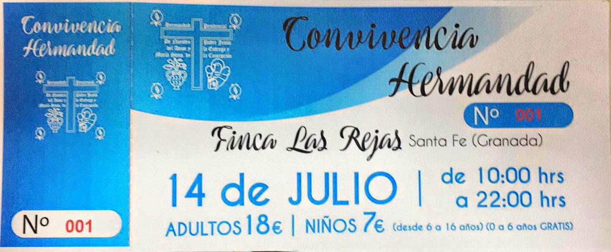 🔹 Ya tenemos las entradas para la Convivencia de Hermandad

🔵 Podéis encontrarlas en <a href="/AMPublicistas/">AM Publicistas</a> (calle Verdiales 15, Granada) o poniéndoos en contacto con algún miembro de la Junta de Gobierno).

📍Finca las Rejas
14 de julio, de 10:00h. A 22:00h.
Adultos 18€, niños 7€

.