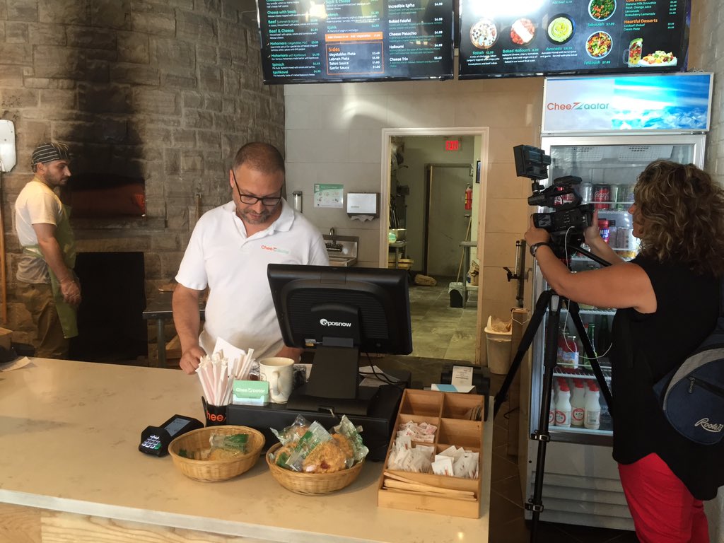 HipcHamilton's tweet photo. Something is baking! We are launching a series featuring immigrant owned businesses in #HamOnt. Today we are filming at CheeZaatar on Fennell Ave. Stay tuned! #HamiltonForAll #ImmigrationMatters https://t.co/I8WFo6mNLD