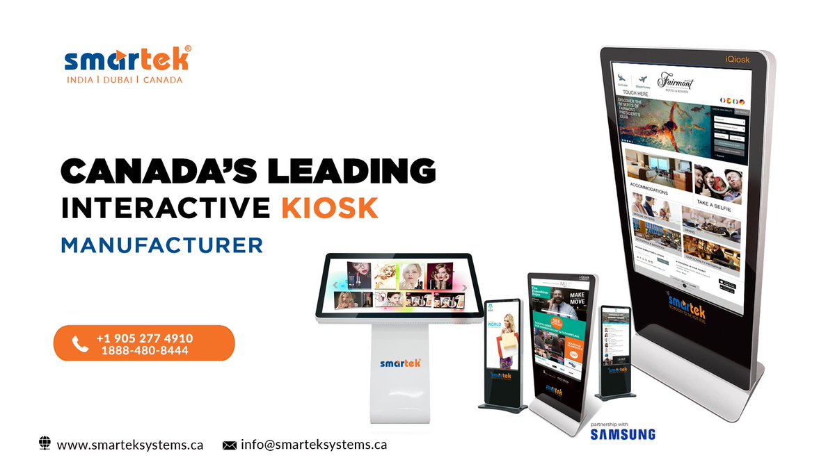 smarteksystems's tweet image. SMARTEK.. is Canadian Kiosk manufacturer company, wide variety of designs to choose from.
smarteksystems.ca 
Info@smarteksystems.ca
+1 888-480-8444
#selfpaymentkiosk #informationkiosk #digitalinteractivewayfinding #smartek #advertisingkiosk #kioskapplicationdevelopment