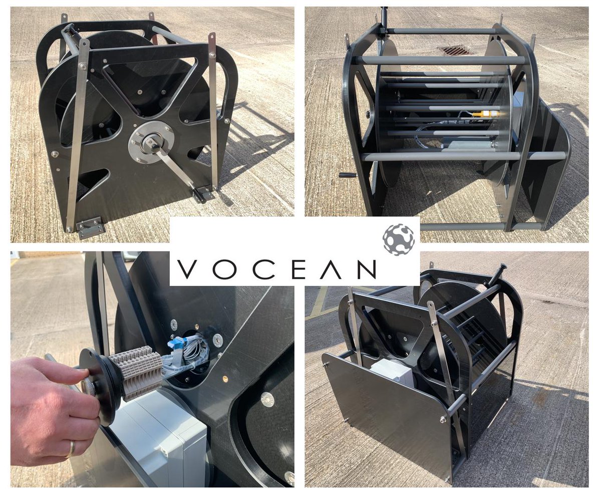 Vocean now market direct drive hand reels for inspection class #ROV as used by Vocean with our ever expanding fleet of #Seaeye Falcons. Drum cable capacity to order, eg's shown accommodate 300m of 17mm diameter umbilical. Slipring specification is flexible. Contact us for more.