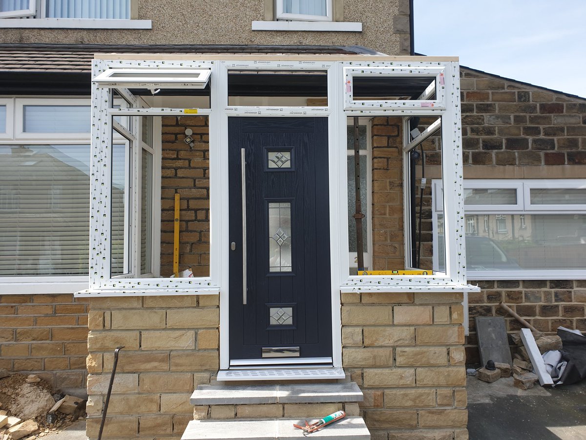 GSJoineryYorks1's tweet photo. The next stage of this porch completed today, installing the UPVC frames and  anthracite composite door. #builders #joiners #upvc #windowsanddoors #extendyourhouse #homeimprovement @LtdPvc @FenestrationBot see https://t.co/WPOCQ8ADsk for more jobs like this and contact details. https://t.co/zEChXGh98E