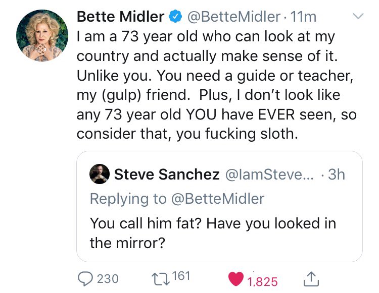LatteAndLenses's tweet image. Clap back @BetteMidler is my favourite flavour #BeBette 😂