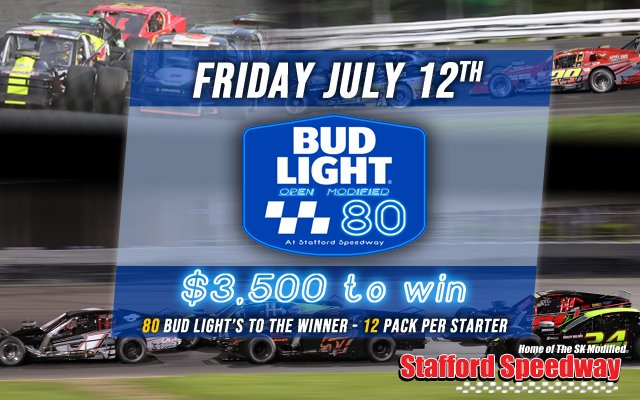 StaffordSpeedwy's tweet photo. 80 laps, 80 @budlight's, and $3,500
Its Open Modified racing at Stafford!
#BudLightOpen #Open80 #Mods https://t.co/DEfH2Nk9gA
