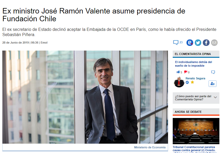Ya posicionado en su rol de presidente de <a href="/fundacionchile/">Fundación Chile</a>, institución socia de AquaPacífico, <a href="/joservalente/">José Ramón Valente</a> tiene grandes desafíos país. Impulsar la #acuicultura sustentable es uno de ellos 🐟🐟 Le deseamos mucho éxito en esta misión y en cada uno de los retos que enfrente 👋