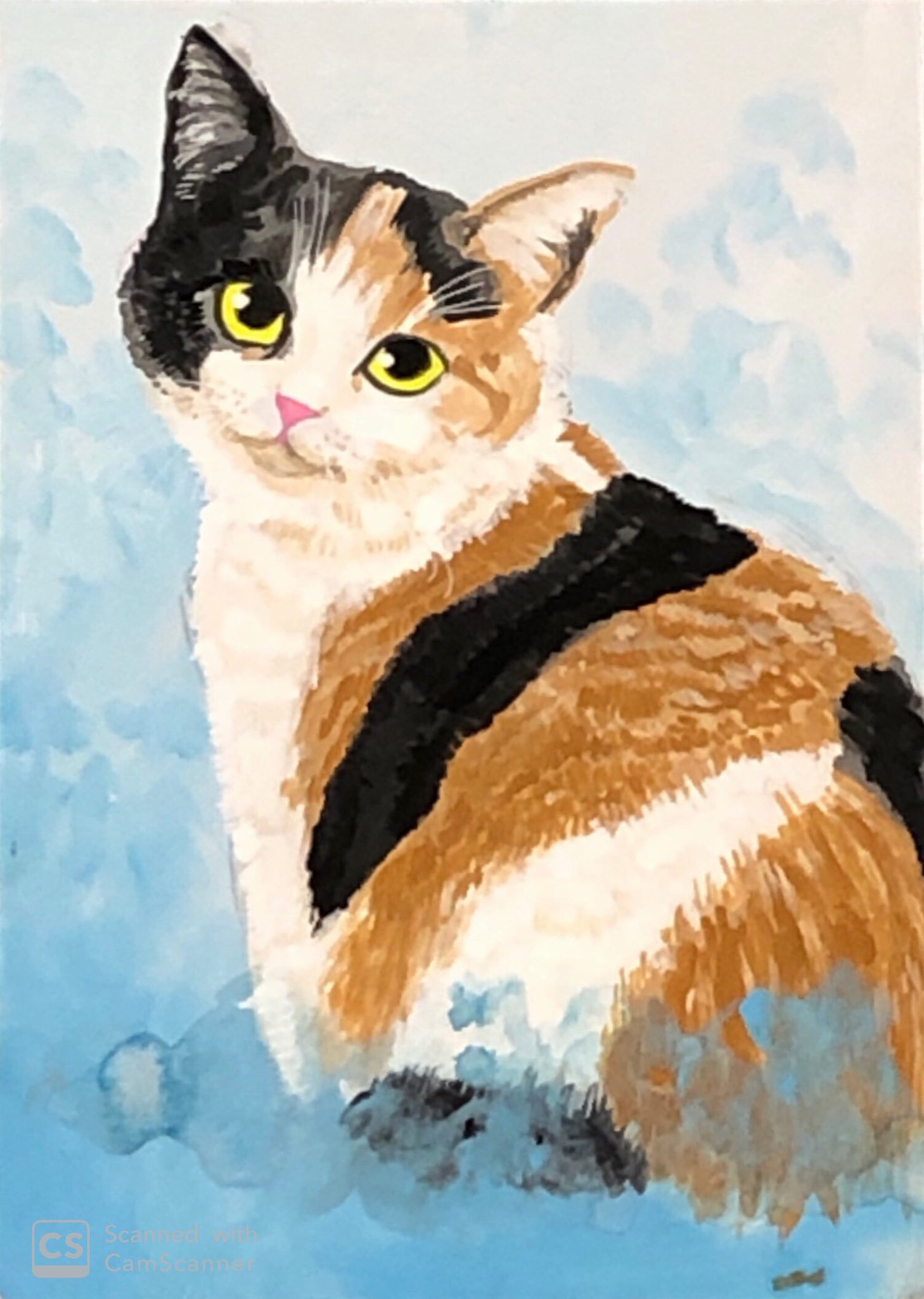 猫『スケーターワルツ』南善康 アクリル水彩画