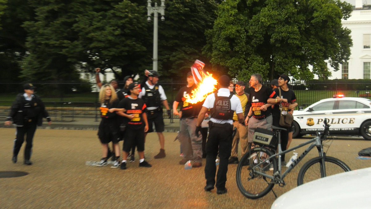 AntiFA terrorists burn American flag at White House, toss it on U.S. Secret Service who recoils in pain