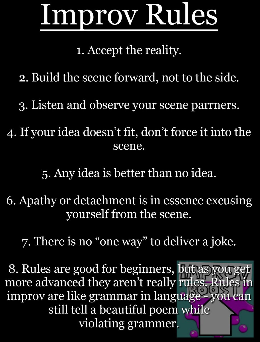 BoostImprov's tweet image. Some of the many rules of improv ...

#ImprovRules #Improv