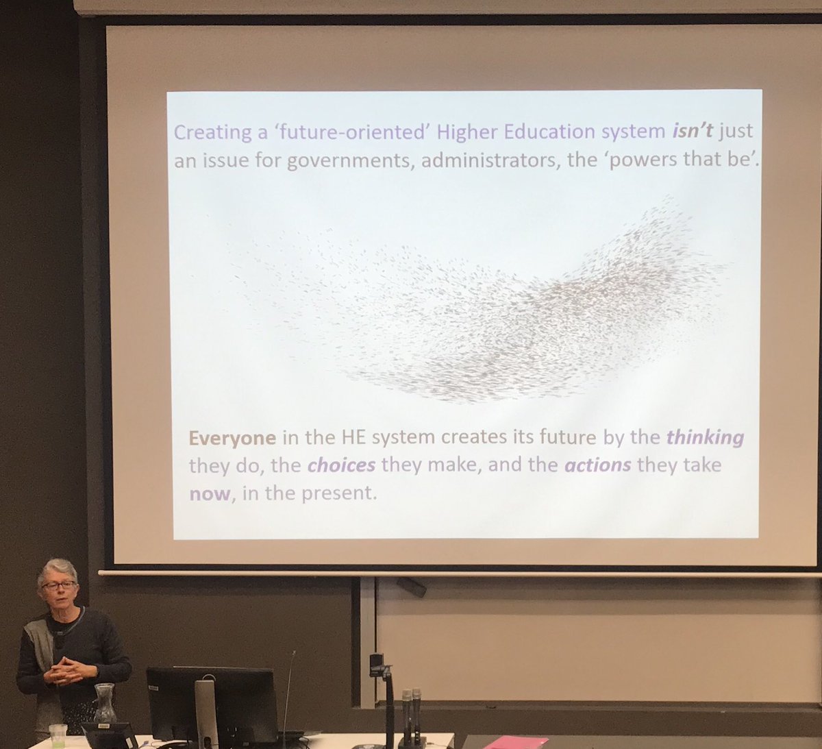 trilia's tweet image. Jane Gilbert presents a wonderful provocative keynote and concludes that it is up to all of us in #highered to create the future!! #HERDSA19