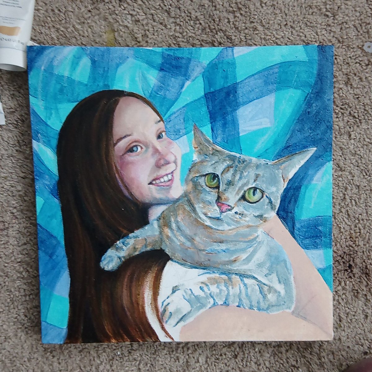 Making progress. #paintinginprogress #petportrait #kidportrait #acrylicpainting #catpainting #artistsontwitter #artistsoninstagram