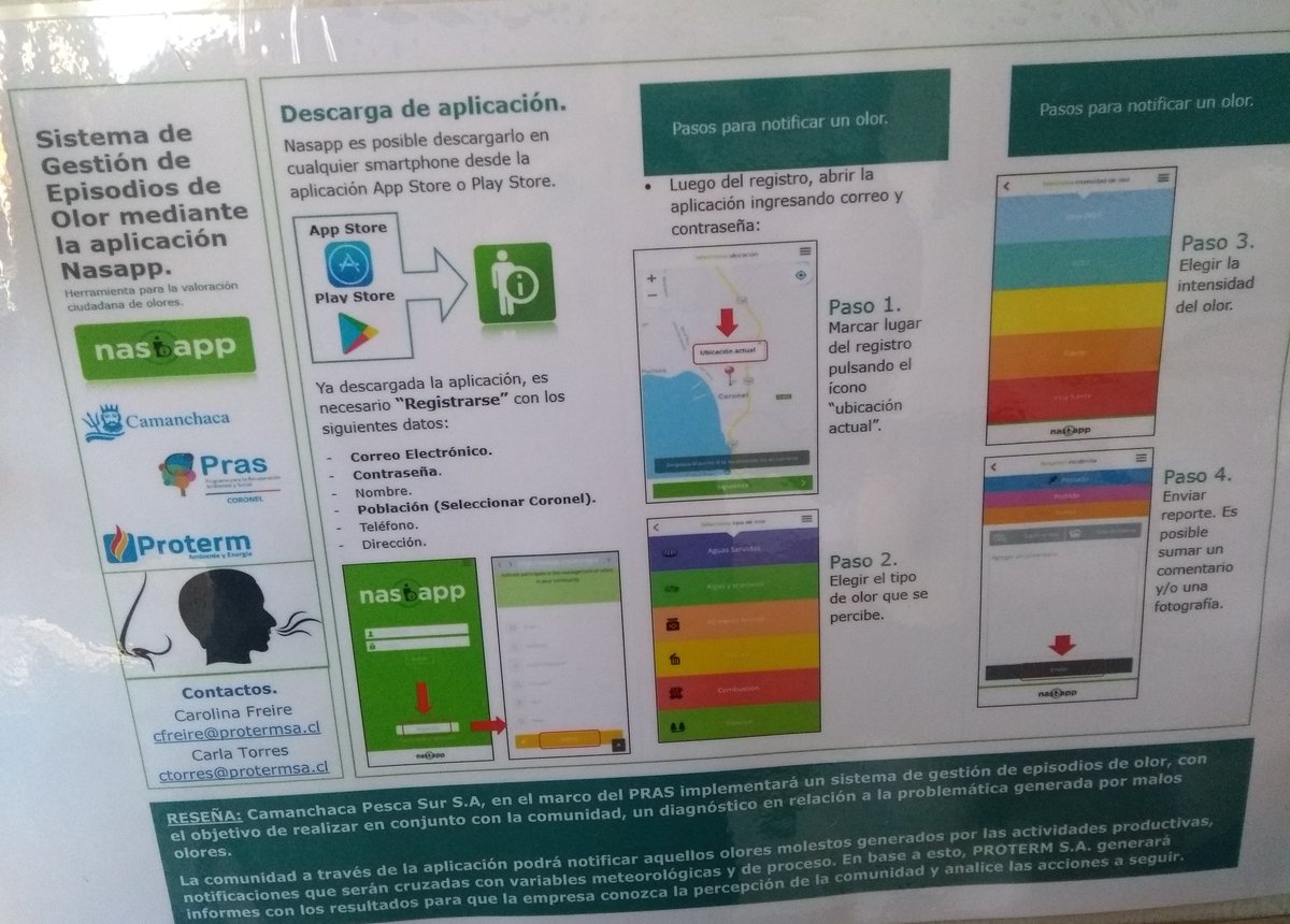 DaniAlejandram_'s tweet photo. Sistema de gestión de episodios de olor mediante la aplicación #Nasapp. 
Los que viven en #Coronel, pueden descargar esta aplicación, seguir los pasos que están aquí, y colocar en alerta o notificación o #Proterm, sobre los episodios de malos olores que generan las empresas. 🌍👃 https://t.co/LDDUTXD2pm