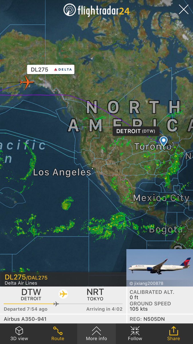 TomPodolec's tweet photo. 🔀 DIVERSION
Delta #DL275
Detroit to Tokyo
Diverted to Anchorage
Landed normally runway 7R and taxied to gate N4. 
https://t.co/fskuGs5nu3 https://t.co/dysmGAkaDw