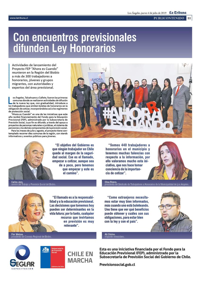 ahoraescuandob1's tweet photo. [PRENSA] Destacan en 🗞Diario La Tribuna Proyecto #FEP2019 #AhoraEsCuando ejecutado por #Seglar Consultora.  #LeyHonorarios Revisa la Nota acá👉 https://t.co/1PdZcRJTWZ    @TrabajoBiobio @previsionsocial @pferradamunoz https://t.co/YUYIAeZB77