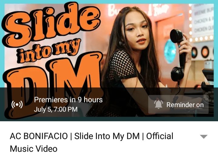KatrizelAc's tweet image. Reminder on👍
&quot;Slide Into My DM&quot; MV will be out on @BonifacioAc&apos;s channel!!
Mamaya na po!! 7:00 PM 
Don&apos;t forget ACnatics!!💛
#SlideIntoMyDM