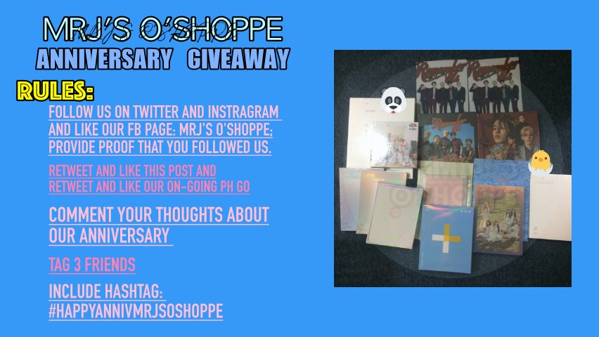 mrjsoshoppe's tweet photo. MRJ'S O'SHOPPE ANNIVERSARY GIVEAWAY

- FOLLOW MECHANICS
- NO DUMMY ACCOUNTS AND MULTIPLE ACCOUNTS
- 1 ACCOUNT PER ENTRY ONLY
- FOR PH ONLY
- PROVIDE PROOFS THAT YOU FOLLOWED OUR MECHANICS
- ENDS ON JULY 31, 2019 

#HAPPYANNIVMRJSOSHOPPE https://t.co/uBBUOkIYjm