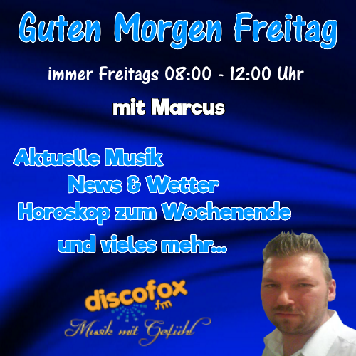 DiscofoxFM's tweet photo. DiscofoxFM - PROGRAMMTIPP
GUTEN MORGEN FREITAG - Die Morningshow bei https://t.co/KGaFXECaOg
Am heutigen Freitag, den 05. Juli 2019 möchte dich unser Marcus von  08oo bis 12oo Uhr mit seiner Morningshow informativ und gutgelaunt durch  den Freitagmorgen führen. https://t.co/E4XG3HAxTx