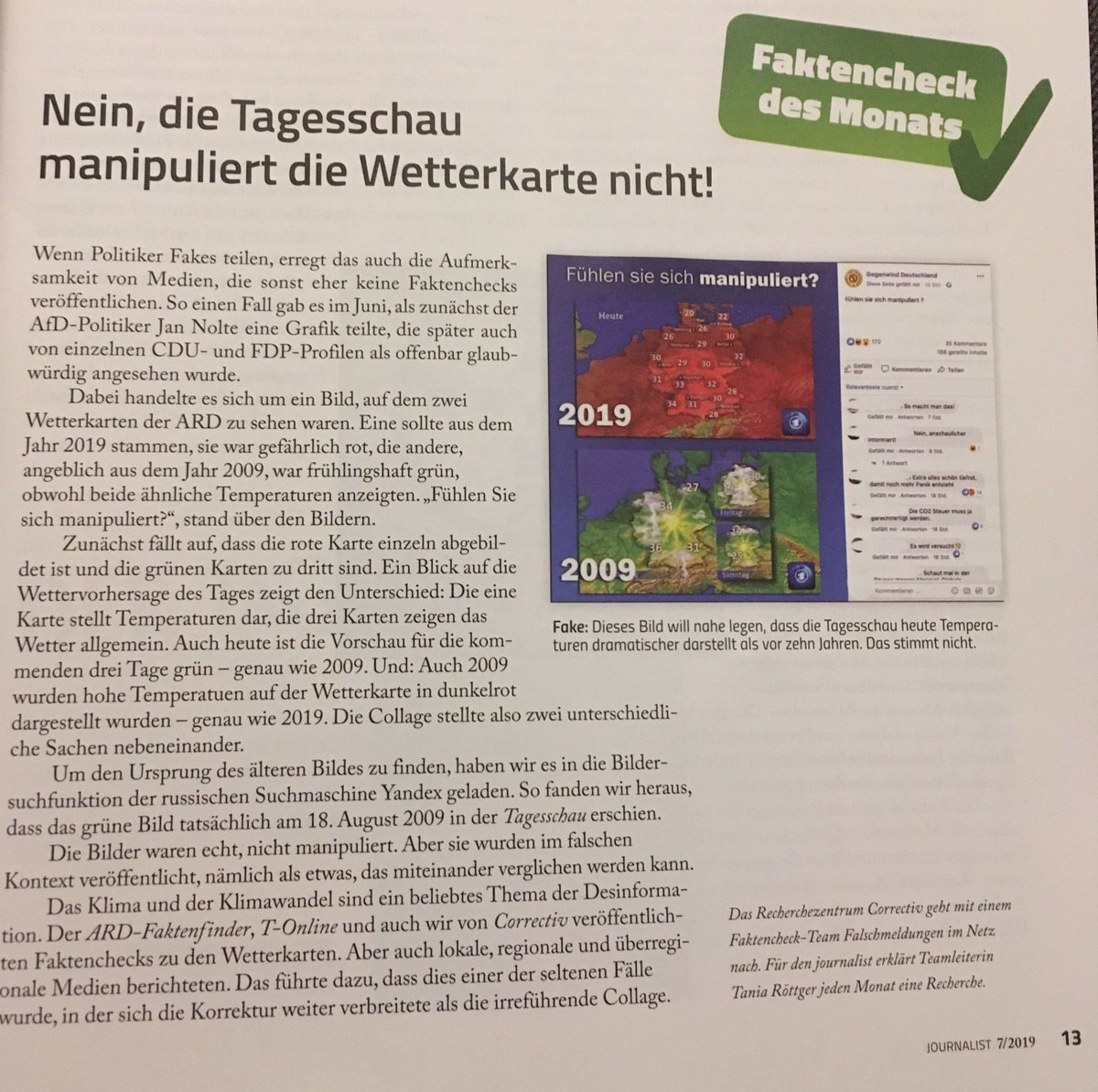 correctiv_org's tweet image. Und nochmal, weil es der #Faktencheck des Monats im @journ_online ist. Es war einer der seltenen Fälle für das Faktencheck-Team, wo sich die Korrektur weiter verbreitete als die irreführende Collage, erklärt @TanRoet.

Immer sehr gute Arbeit der @correctiv_fakt Redaktion 🙌🗂️