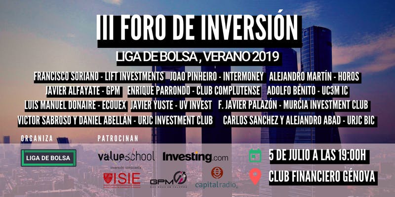 LigadeBolsa's tweet photo. Recordad que hoy tenéis el #IIIForodeInversion 📊👨💼 @IM_Gestion @horosfunds @gpmbroker @InvestingEspana @CAPITALRADIOB @Value_school @ISIExecutiveEdu @LiftGlobalValue #ClubComplutense #UC3MIC #Ecouex #UVInvest @murciainvclub @bicurjc & #URJCInvestmentClub
https://t.co/LfZebqVMHM https://t.co/fEzVwdsnPu