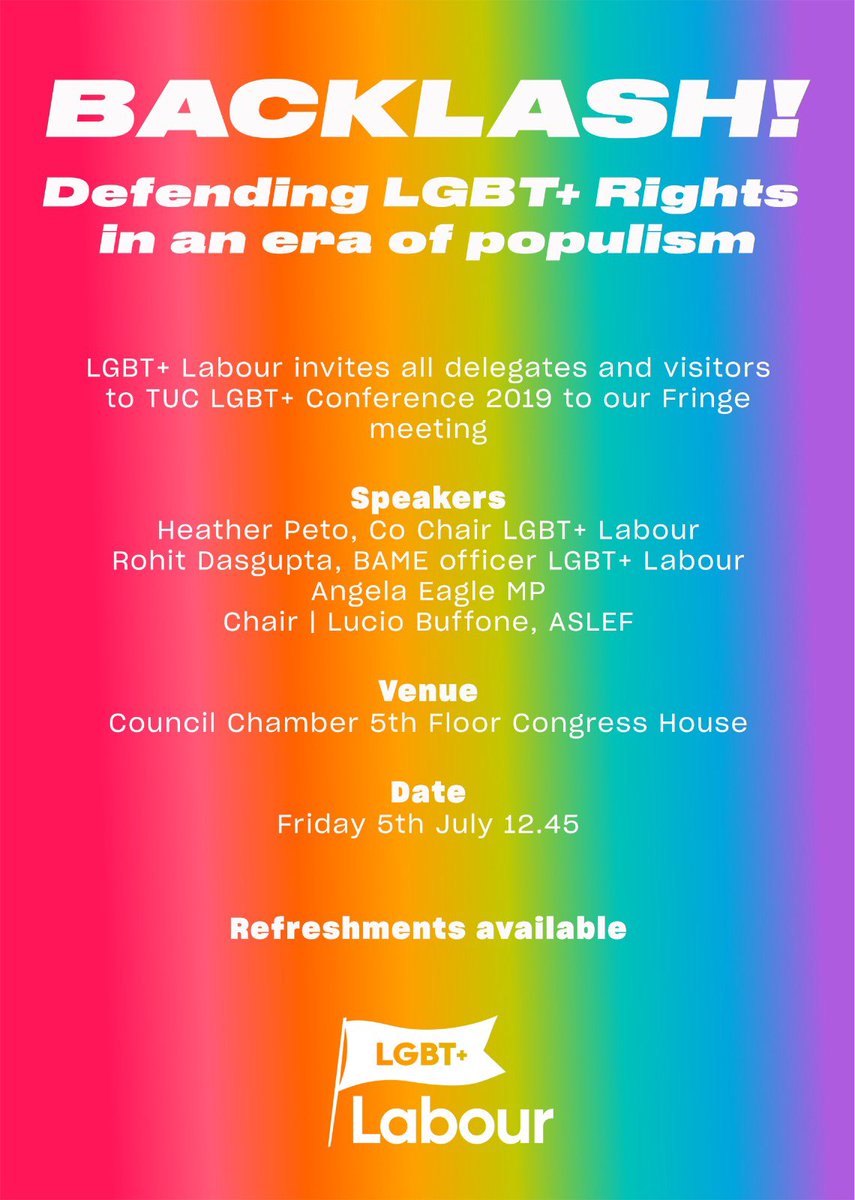 We’re running a fringe at #TUCLGBT today on defending LGBT+ rights in an era of populism. Join us!