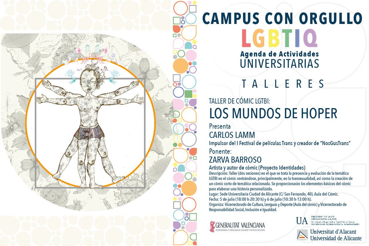 Esta tarde, en la Sede Universitaria...
¡no os lo perdáis!
Una pequeña introducción sobre la historia LGTBI activista en España, y luego, COMICS, ¡como hacerlo uno! ¡como promocionarlo!
¿Te lo vas a perder?
<a href="/inf_Alicante/">INFORMACIÓN_Alicante</a> <a href="/Bibliotecas_IC/">Red de Bibliotecas del Instituto Cervantes (RBIC)</a> <a href="/CiudadUniUA/">Ciudad Universitaria</a> @FaCienciasSalud