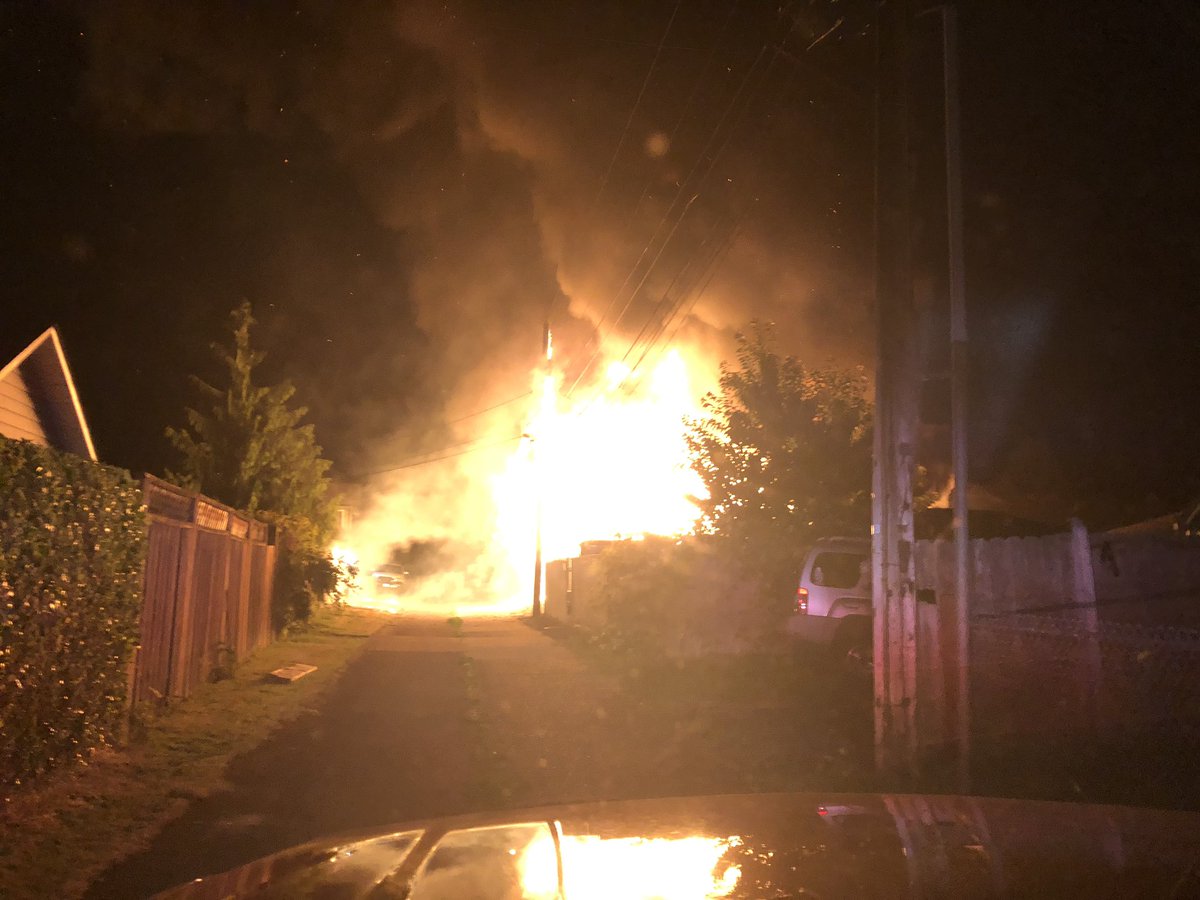 LongviewFireDep's tweet image. Fire crews at the scene of a garage fire that spread to a home at 344 Douglas.  Avoid the area - power lines down!