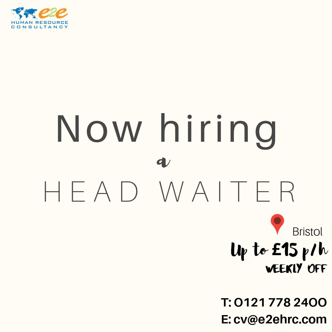 Spread the word. We're hiring.
Interested candidates, please get in touch via O121 778 24OO or email us at cv@e2ehrc.com.

#UK #Careers #UKRestaurants #Hospitality #WaitingStaff #Friday #Jobs #HiringNow #FridaysForFuture #FridayFeeling #Advertisement #Minimal #Design