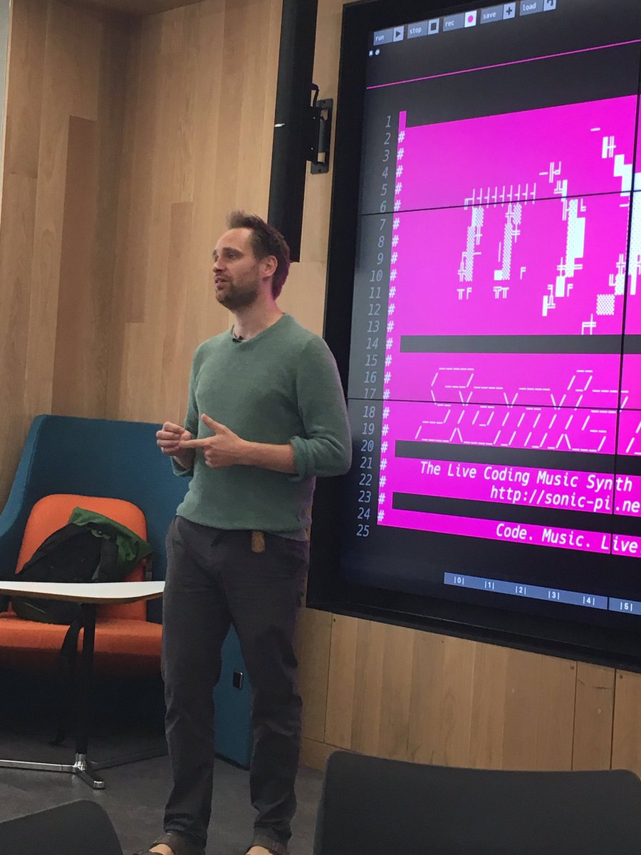 a1ig's tweet image. @samaaron introducing @Sonic_Pi at. #CISC2019 @StaffsUni