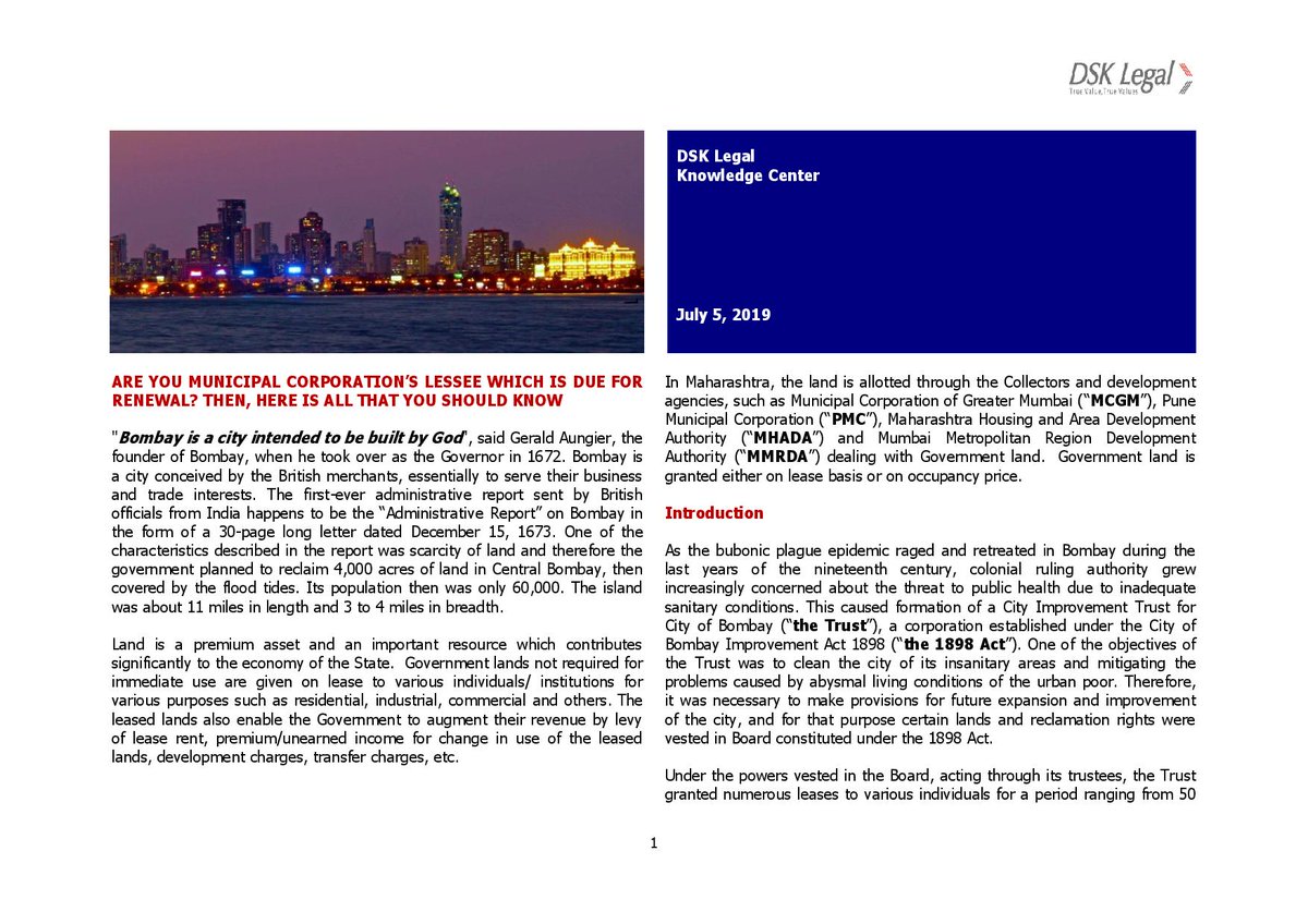 In our latest Article, Samit Shukla highlights the MCGM's lease renewal policy! #realestate #lease #renewal  

Please click on the link below to read:
  dsklegal.com/wp-content/upl…