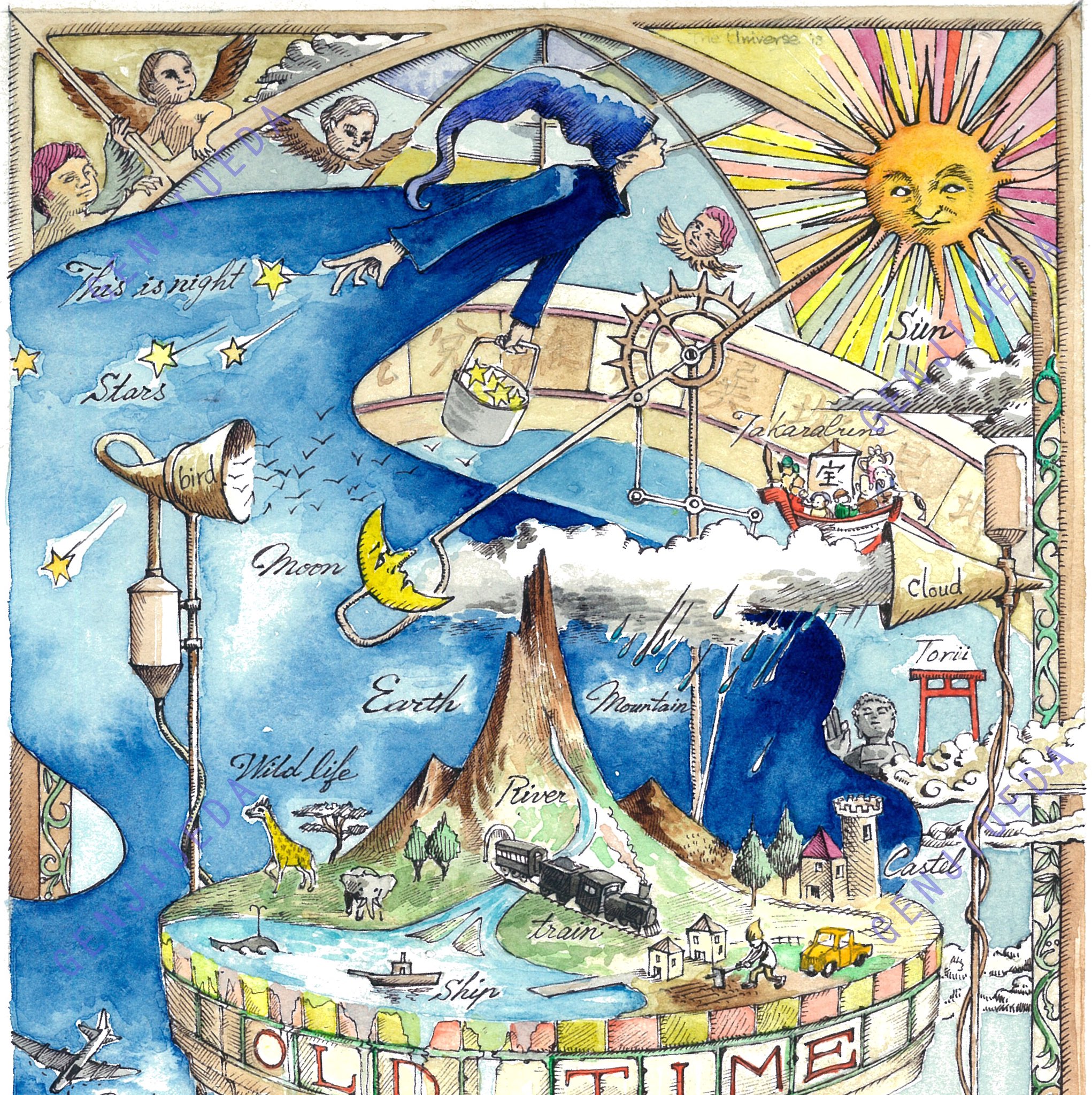 画家 植田言志 Artist つくば 作品紹介 販売可 On Sale Old Time 12 18年 素材 紙 ボールペン 水彩 17 0 28 0 ｃｍ Material Paper Ballpoint Watercolor World つくば アート Art 絵画 水彩画 水彩 Watercolor Pen