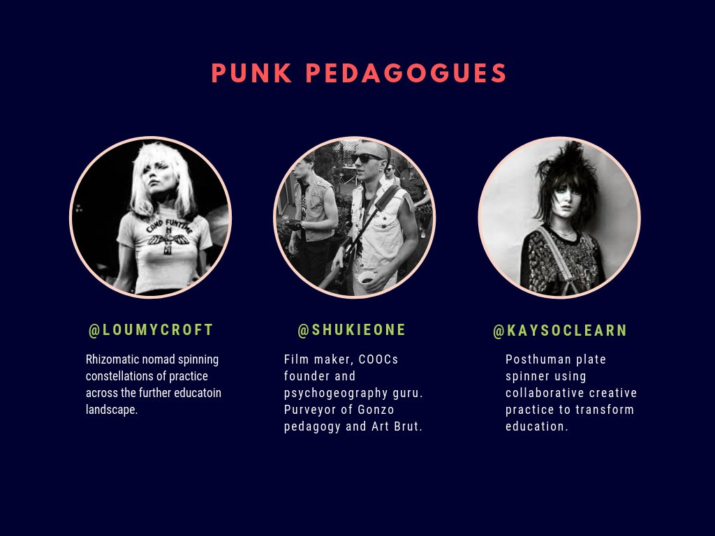 Excited for #punkpedagogies today. Here’s the dream team ⁦@KaySocLearn⁩ @shukieone Hoping to see ⁦@HEreflections1⁩