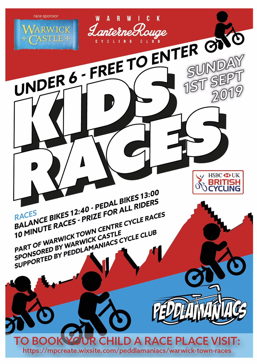 As part of the #warwickcrit <a href="/WLR_CC/">WarwickLRCyclingClub🚴🏼‍♂️🚴🏼‍♀️</a> town centre cycle races, peddlamaniacs will be supporting the under 6 balance bike and pedalers races, sponsored by <a href="/WarwickCastle/">Warwick Castle</a>  - head to our website to get the little ones signed up mpcreate.wixsite.com/peddlamaniacs#