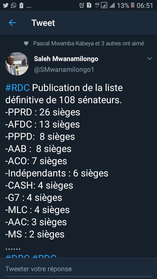 EddyMwela's tweet photo. Une météo au sénat qui pourra faire triompher #ModesteBahati.  #TambweMwamba risque gros. Le vote est secret et avec les frustrations, imaginez la suite. #Bahati devra maintenir sa candidature. C'est aussi cela le leadership. https://t.co/32OSY8WH5n