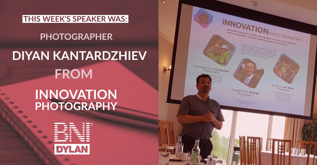 Today's speaker was Diyan from Innovation Photography. If you need to update your company photos, have an event or occasion you want high quality photographs for, or maybe have a product you want shown in the best light then get in touch with him or come meet him next week. 😁