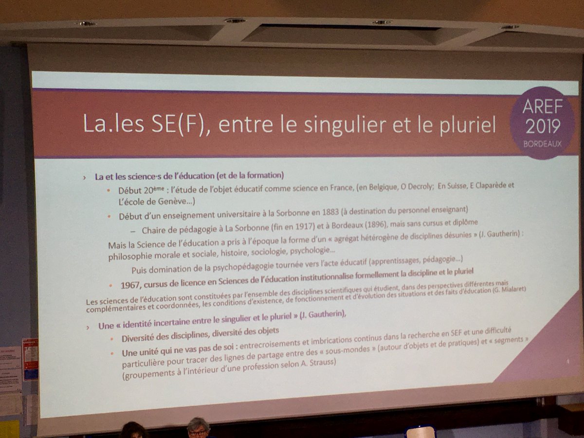 StephNetto's tweet photo. P. #Perier rappelle déf. #SciencesDeLEducation #SciencesEduc #AREF2019👉 "Ensemble des disciplines scientifiques qui étudient, ds perspectives diff. ms complémentaires &amp; coordonnées, conditions d'existence fonctionnement et évolution des situations &amp; faits d'#éducation" #Mialaret https://t.co/YT947hrLhB