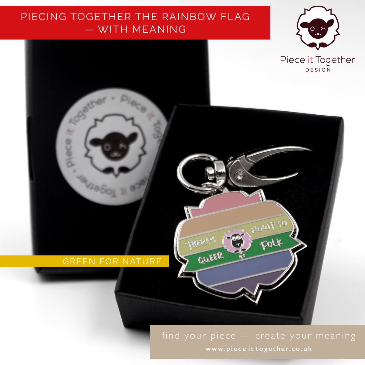 PiTDesignUK's tweet photo. Our next piece of the rainbow flag 🏳️‍🌈 is green for nature, something we care about very much. This month is also #PlasticFreeJuly so for anyone off to enjoy pride events 🎉 please think twice before supporting the waste from single use plastics ♥️🌍#sustainability 🐑 #magcessory https://t.co/Jqz2P3coLM