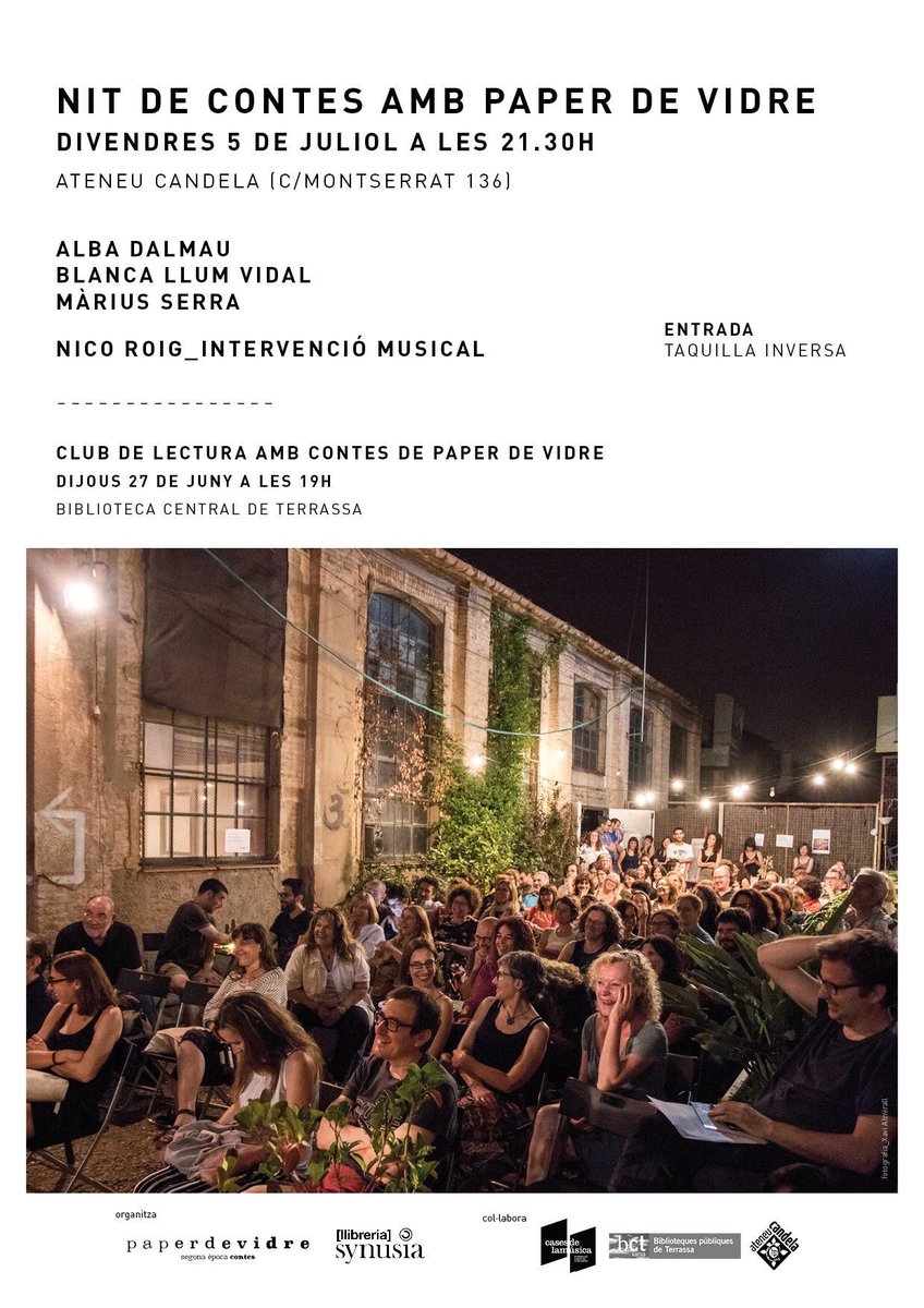 adhoccat's tweet photo. Aquesta nit gaudim de la Nit de contes a @ateneuCandela amb @Synusia_ @Paperdevidre i @casamusicaTrs 💜 Junt amb el @roscasals hem creat una actuació emocionant i inspiradora, veniu a compartir-la amb nosaltres! 
#terrassacultura #artidisseny #nitdecontes #districtezero #música https://t.co/ewT9yGjDaX