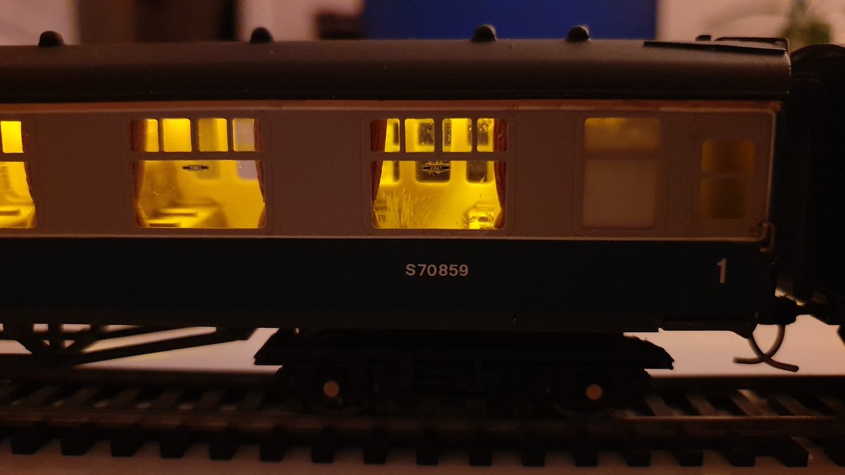 PdannyH's tweet photo. #4REP/#4TC Upgrade: lights inside the 4TC now. I might need to redo the bogie pickups as not confident the pickups deliver consistent supply from rails without hampering low friction. Still good to see the old unit lit up at long last 🤔
#TMRGUK #NetworkSouthEast #modelrailway https://t.co/ND5rz7ZrEd