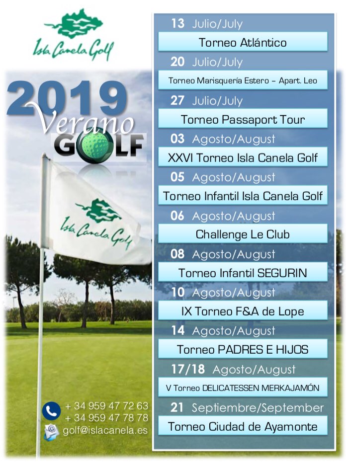 golfislacanela's tweet photo. Ganas de #torneos de #golf..? Aquí tienen nuestro calendario #competiciones #Verano2019 @islacanela @huelvaturismo @GolfinAND @RFGA_Golf https://t.co/mHy8ohkopa