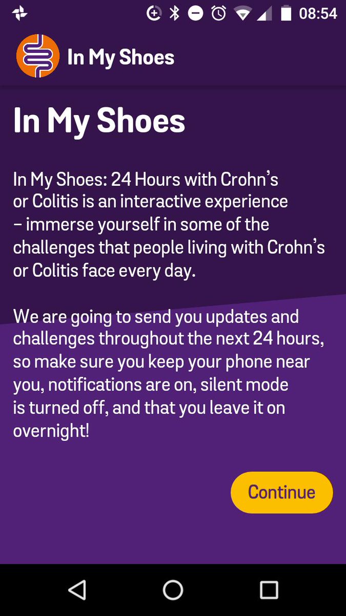 StephanieRhode3's tweet photo. What a brilliant idea from @CrohnsColitisUK ... Download the app #inmyshoes and experience some of the difficulties in 24 hours. I'll be reviewing the app myself but if you are brave enough, give it a try. Especially if you do not understand what the big deal is. https://t.co/1gZBtzDP0u