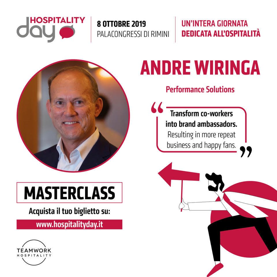 StartReverse's tweet image. On October 8th, 2019 Andre Wiringa (CXO at Performance Solutions and author of &apos;Start Reverse - to go Beyond Customer Satisfaction&apos;  will be speaking at the Hospitality Day 2019 in Rimini, Italy. Will you be there too? More info: hospitalityday.it/eng/