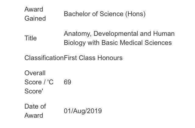 DrElleMorris's tweet image. 1st Class BSC in Anatomy, Developmental and Human Biology!

Every year in HYMS, I have been one mark off an excellent in ALS. Thank goodness KCL round upwards 😂