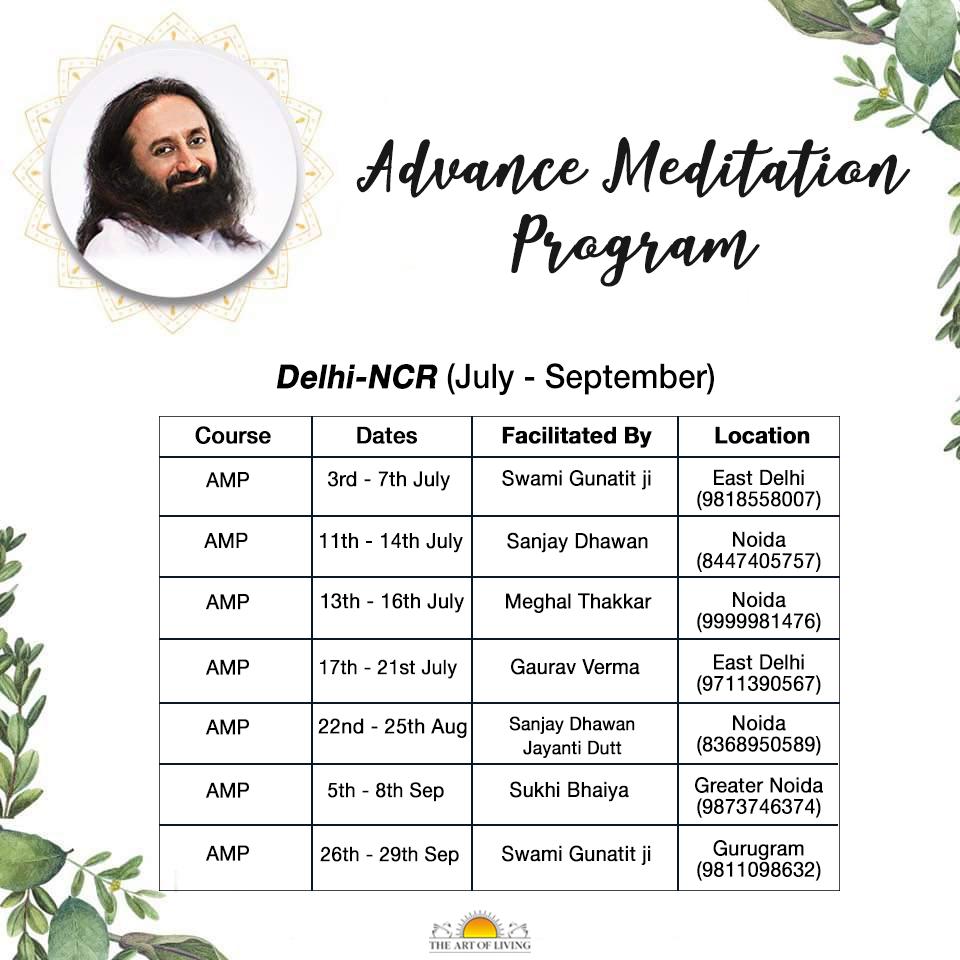sand_vaswani's tweet image. With the blessings of @SriSri Delhi-NCR braces itself for showers of Inner coolness this Monsoon.  #AdvancedPrograms of @ArtofLiving.

Please do circulate this information to all Happiness/Yes!+ Graduates!
