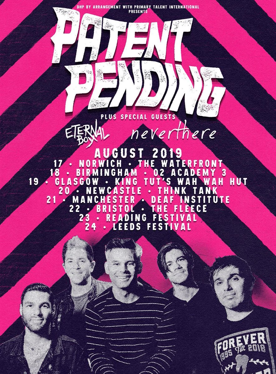 Tickets now on sale for <a href="/PTPGOfficial/">Patent Pending</a> in the run up to their appearance at Reading &amp; Leeds Fest! With <a href="/EternalBoyMusic/">☀️Eternal Boy☀️</a> and <a href="/neverthereband/">neverthere</a> joining them, this is set to be one of the most energetic and entertaining shows you’ll see in a while! 

Tickets >> buff.ly/328YRva