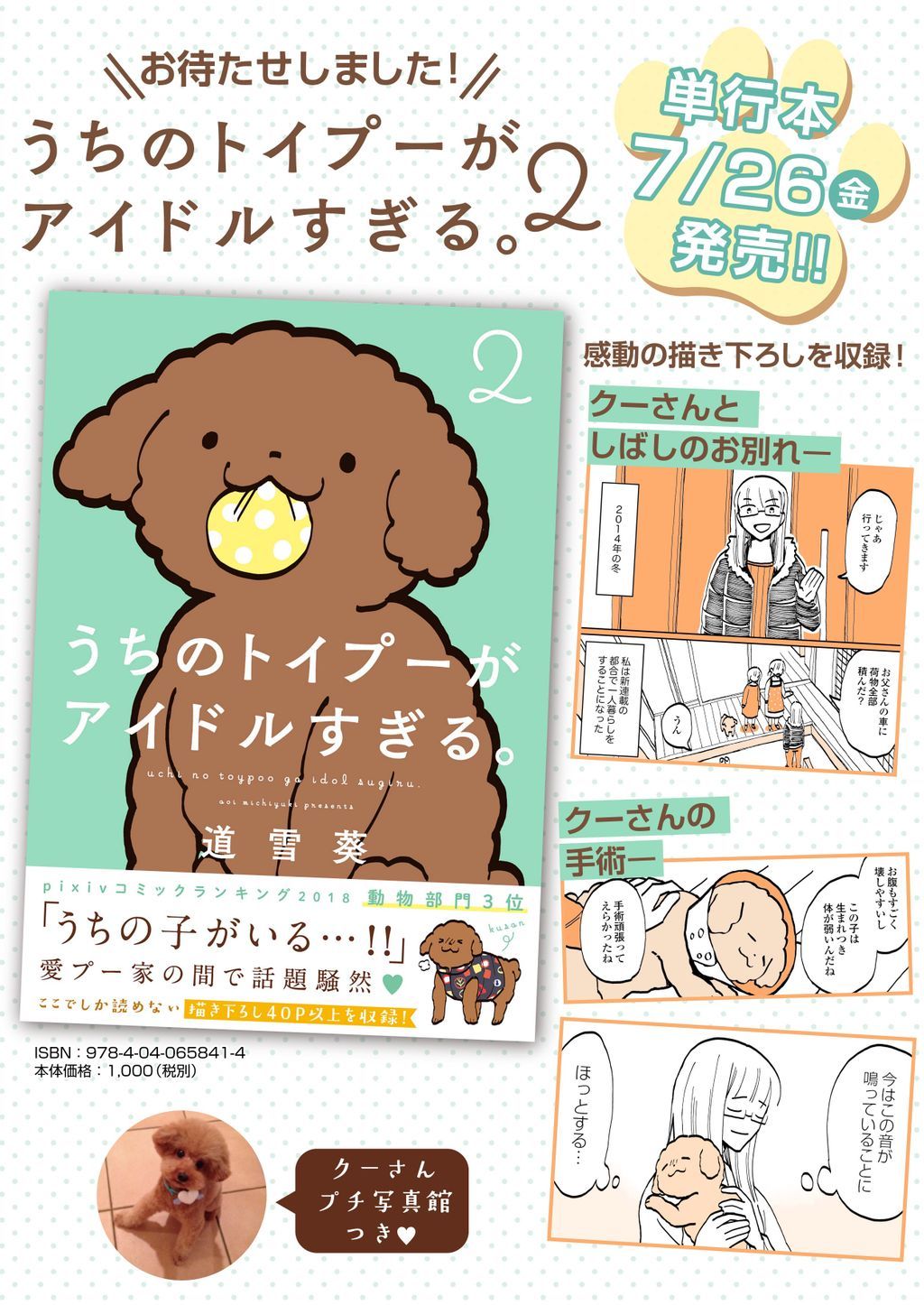 道雪 葵 うちのトイプーがアイドルすぎる 2 が7月26日 金 に発売します 描き下ろし40p以上 カラー漫画も収録 クーさん写真館つき さらに発売記念の抽選プレゼントはクーさんぬいぐるみor特製イラストポストカード2枚セットと恐ろしく豪華です
