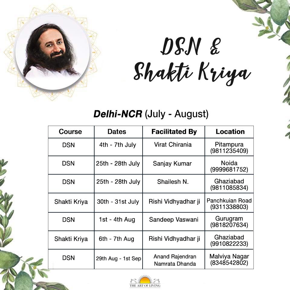 sand_vaswani's tweet image. With the blessings of @SriSri Delhi-NCR braces itself for showers of Inner coolness this Monsoon.  #AdvancedPrograms of @ArtofLiving.

Please do circulate this information to all Happiness/Yes!+ Graduates!