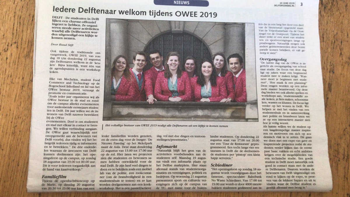 Afgelopen zondag stond de OWee in de krant! Inwoners van Delft zijn van harte welkom tijdens een aantal OWee activiteiten. Het artikel van Delft op Zondag is hier te vinden: delftopzondag.nl//reader/22673/… #delftopzondag #oweedelft #krant #delft #denieuwefasedag