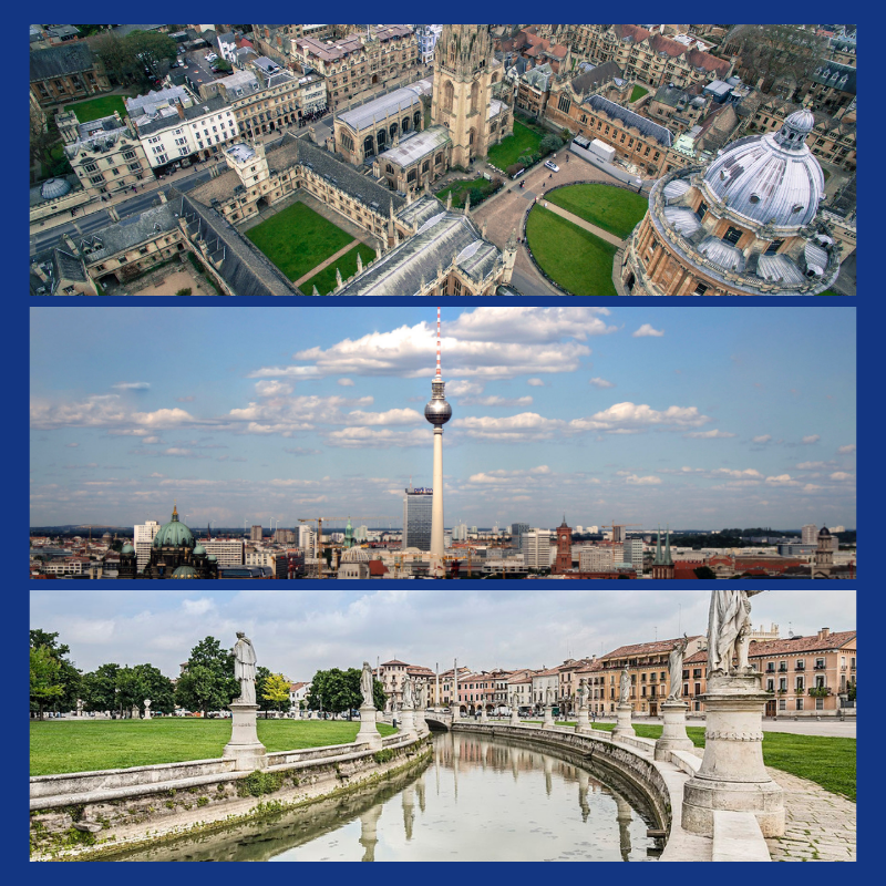Iconic images of Oxford, Berlin and Padua