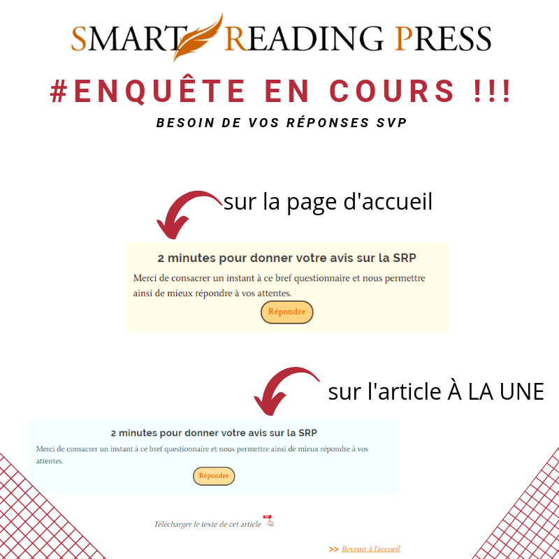 Nous vous attendons nombreux sur la Smart Reading Press :

Sur notre page d'accueil :

srp-presse.fr

Et sur notre Une de la semaine : 

srp-presse.fr/index.php/2019…
