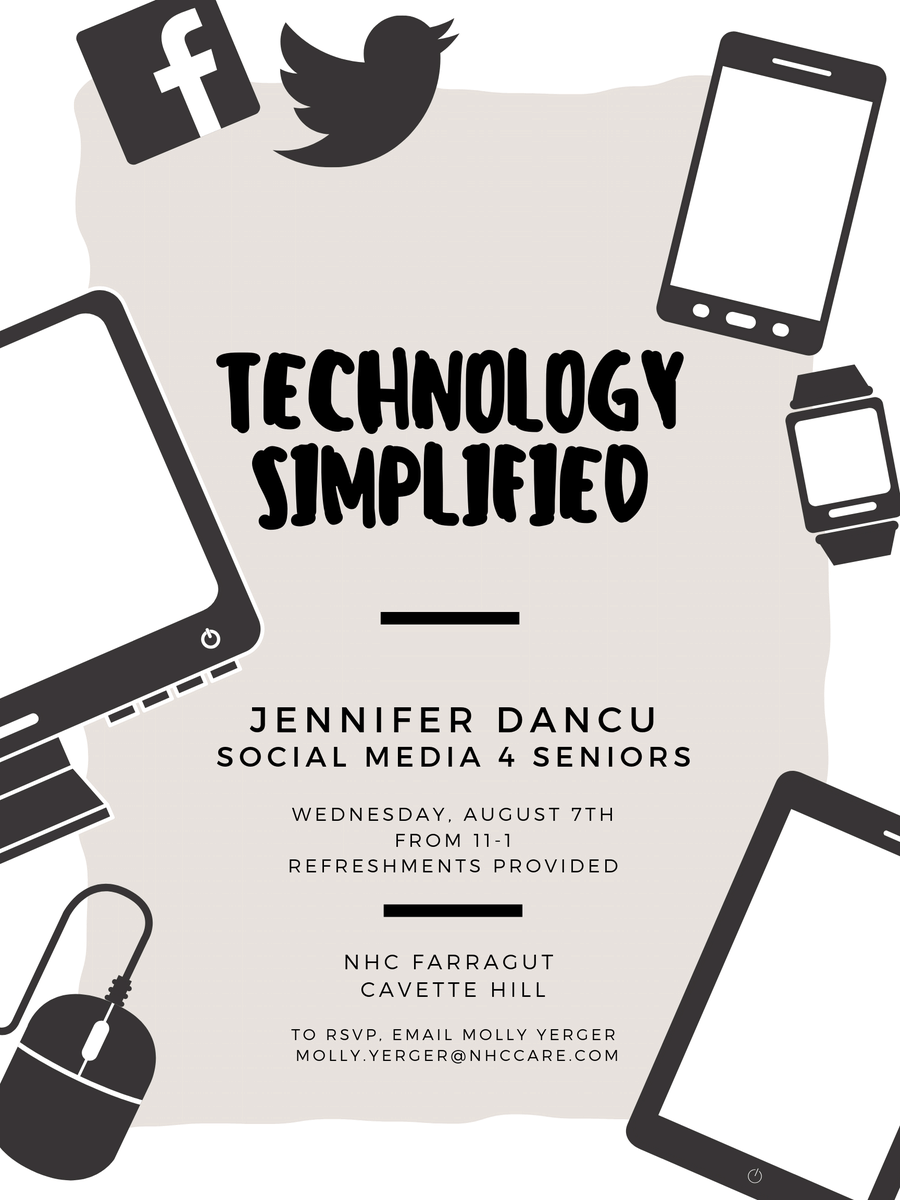 nhcfarragut's tweet photo. Do you have a loved one that would like to learn more about using a smartphone or tablet but doesn't know where to begin? Jennifer Dacu from Social Media 4 Seniors will share her tips &amp; tricks! Free and open to the public! https://t.co/GPcIXY2TcC