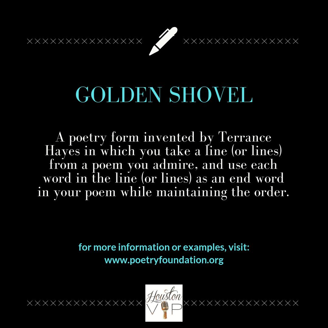 #FirstFriday is #FixedFormFriday! Challenge yourself today to write a Golden Shovel. We can't wait to see what you come up with. #FreeWriteFriday
##WritingPrompt
#HoustonVIPSlam
#PocketFullaPoems