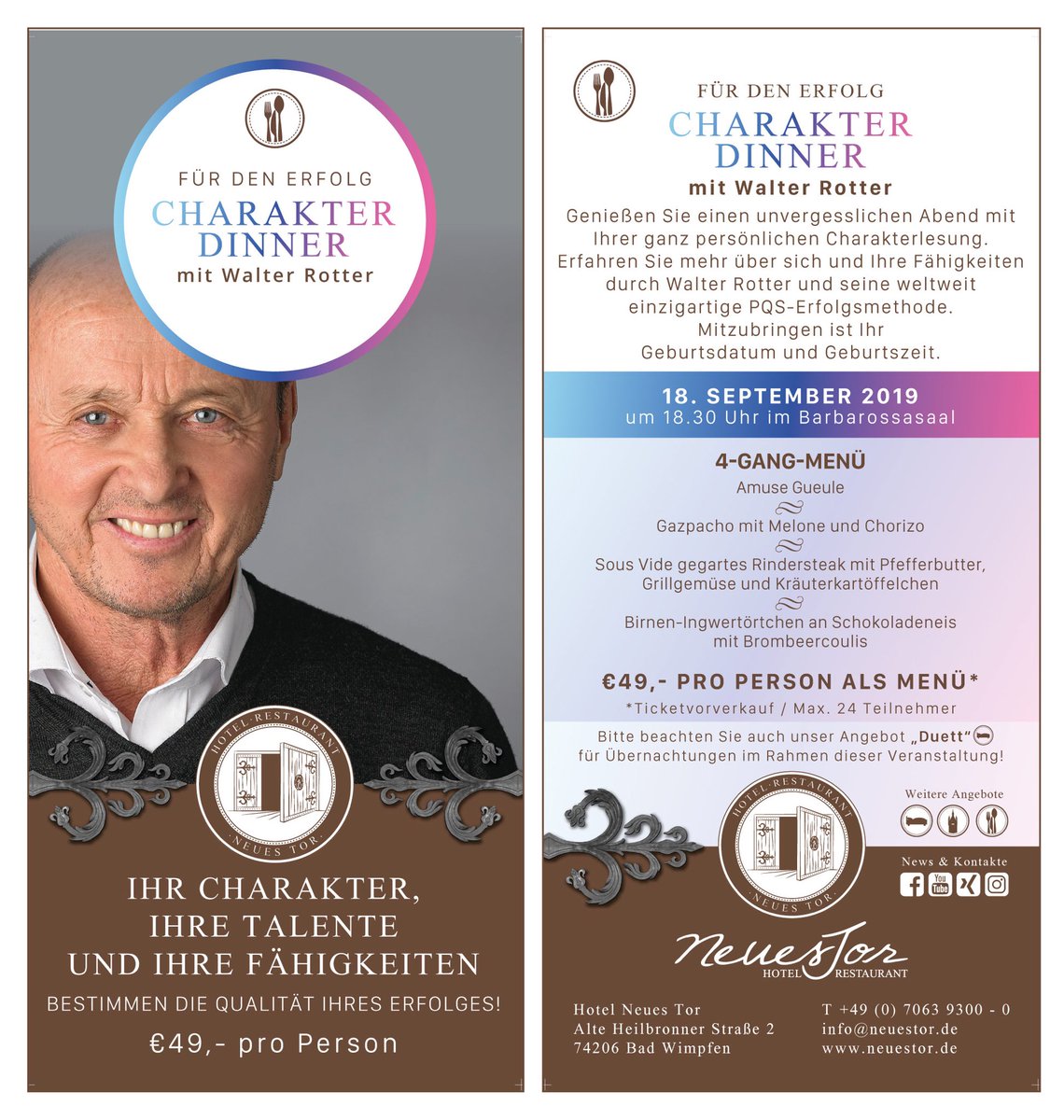 Charakter Dinner im Hotel Neues Tor in Bad Wimpfen